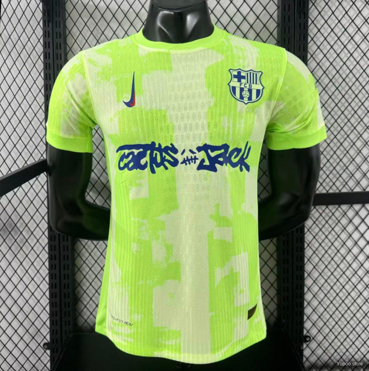 Cj X Nike X Fc Barcelona Green 25/26 Home Jersey 2024 front view
