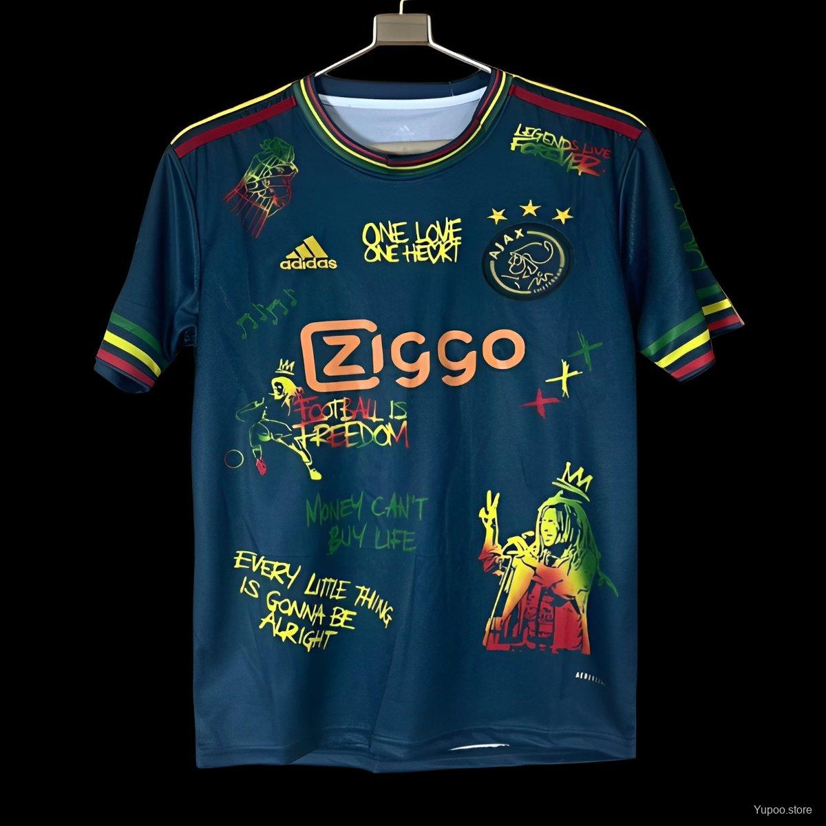 Ajax X Bob Marley Blue Home Jersey 2024 front view